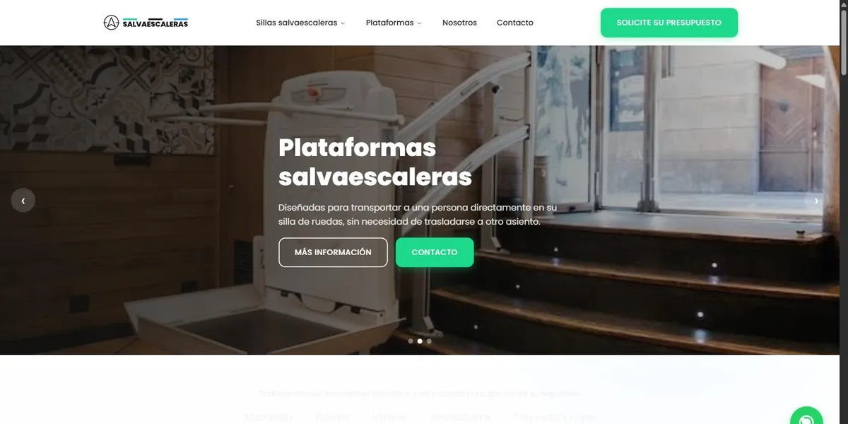 Sitio de Salvaescaleras con catálogo de sillas y plataformas